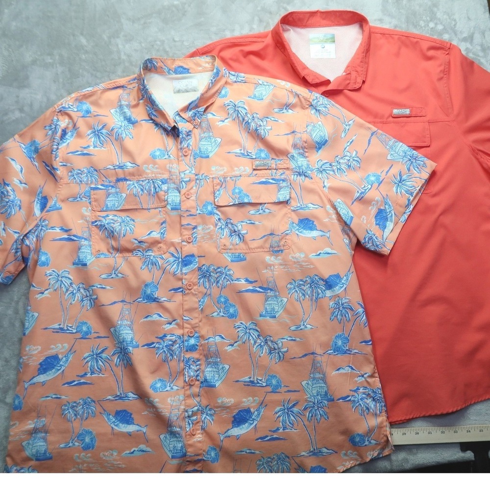 Lot of 2 Ocean Coast Men's 2XLT Fishing Shirts Tropical Marlin Coral Vented Tall